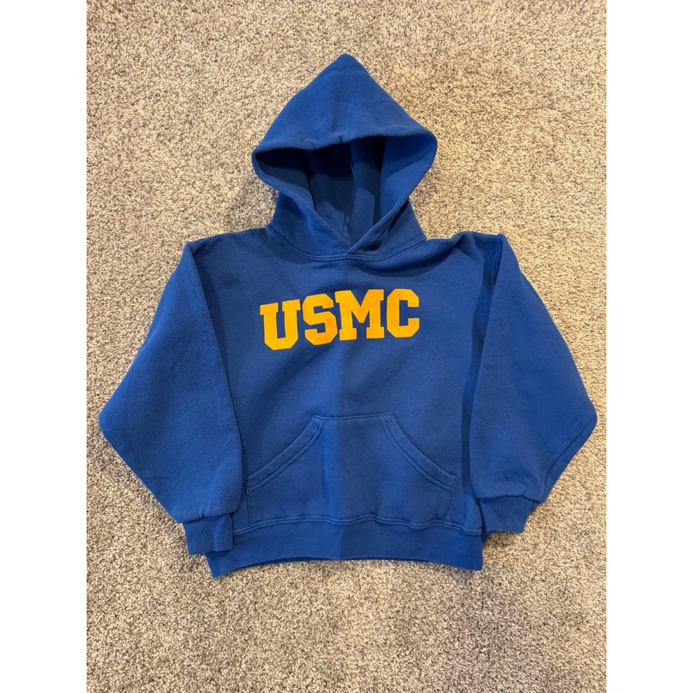 Soffe Hoodie Kids S Blue USMC Pullover Sweatshirt Fleece Pocket